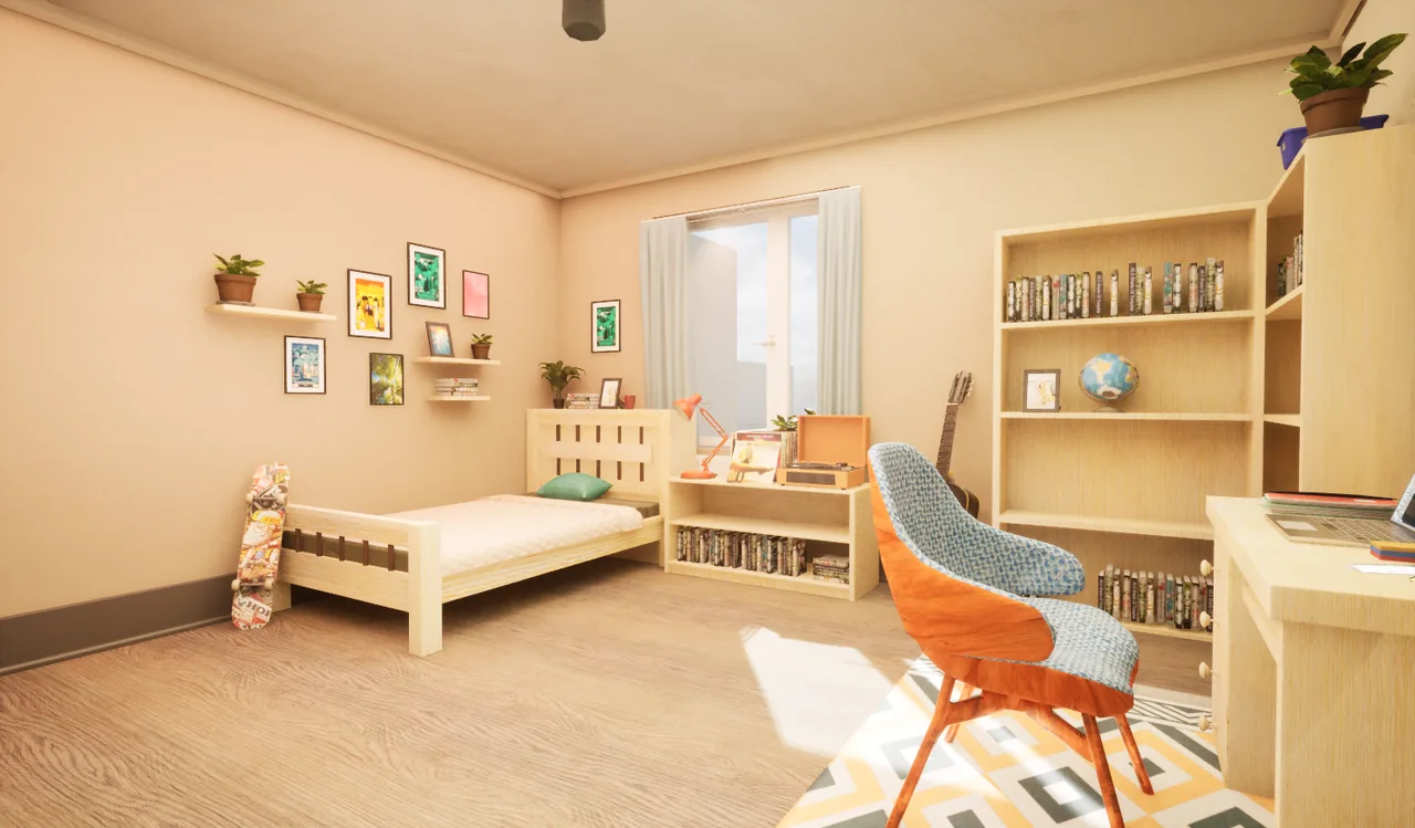 Inside Veyra's game world: a student room