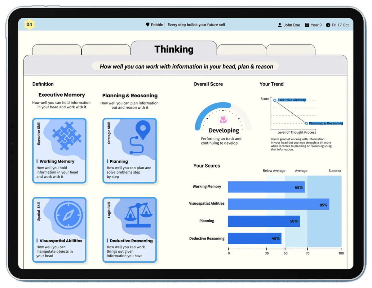 Thinking Skills report screen