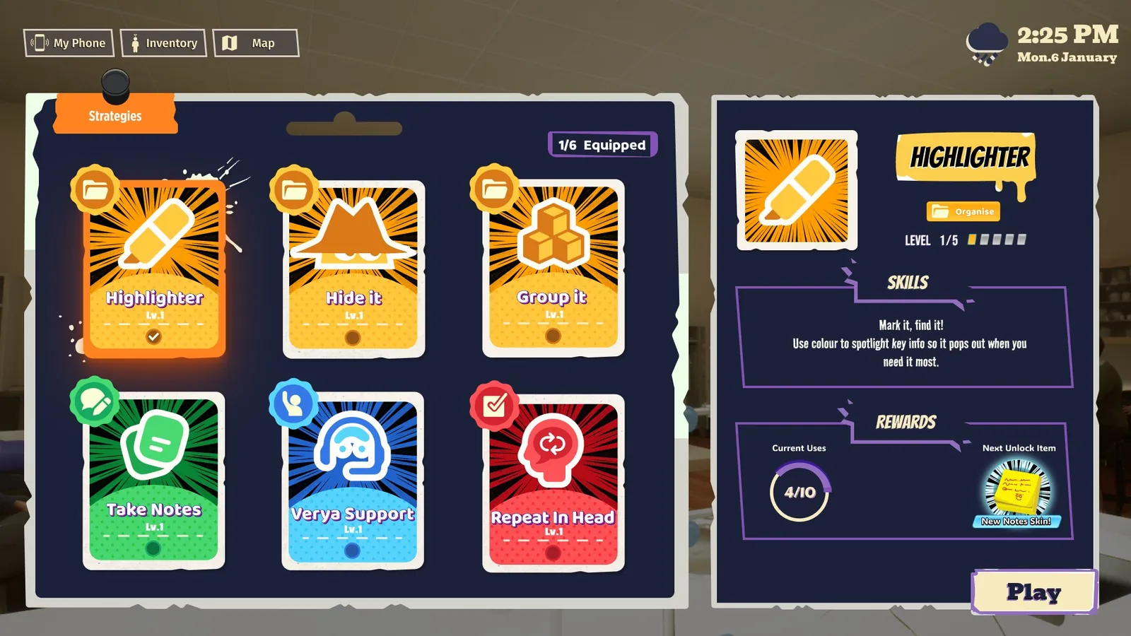 The strategy deck screen
